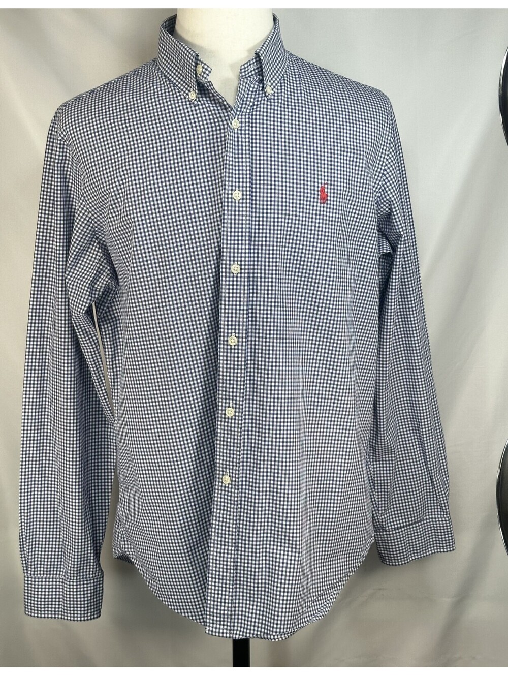 Ralph Lauren Check 100% Cotton Oxford Button Up Blue Mens L